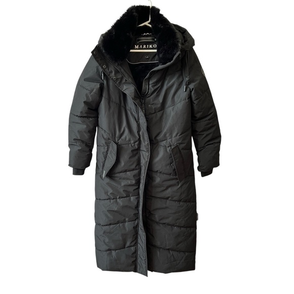 MARIKOO LONG PUFFER COAT S HOOD WARM ALL WEATHER CHIC BELOW KNEE FAUX FUR COMFY - Picture 2 of 12